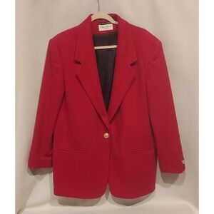 Casual Corner Womens Vintage Red 100% Wool Blazer Size 14